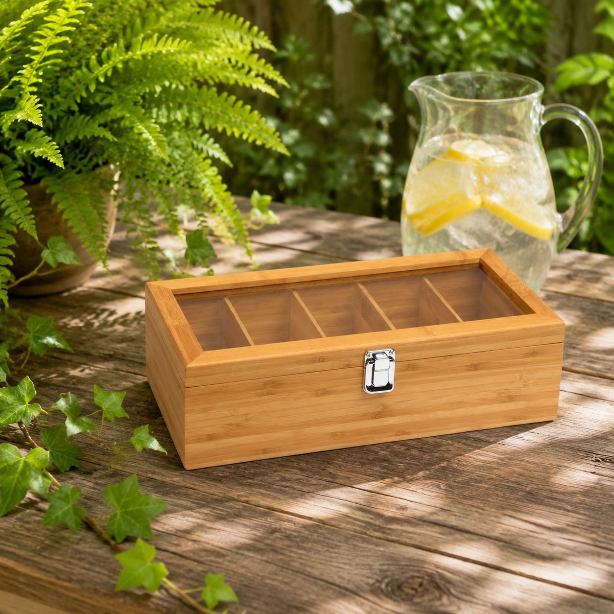 Wooden desk organizer for tea bags and coffee pods