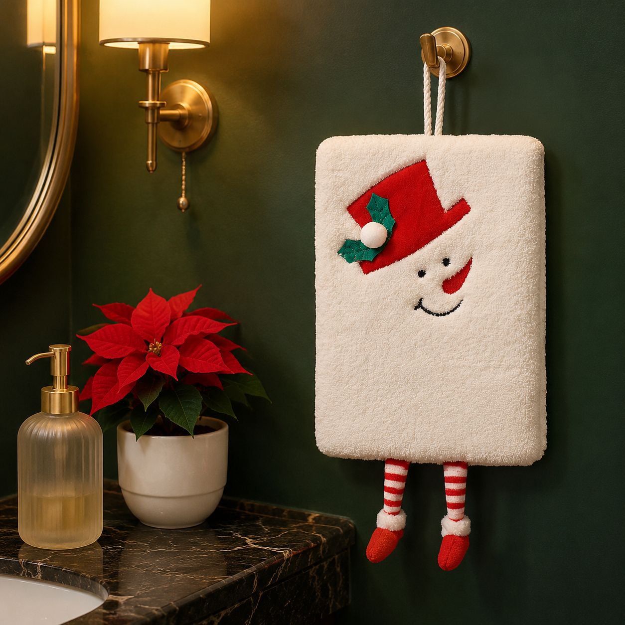 Christmas Decor Thickened Coral Velvet Absorbent Hand Towel on display