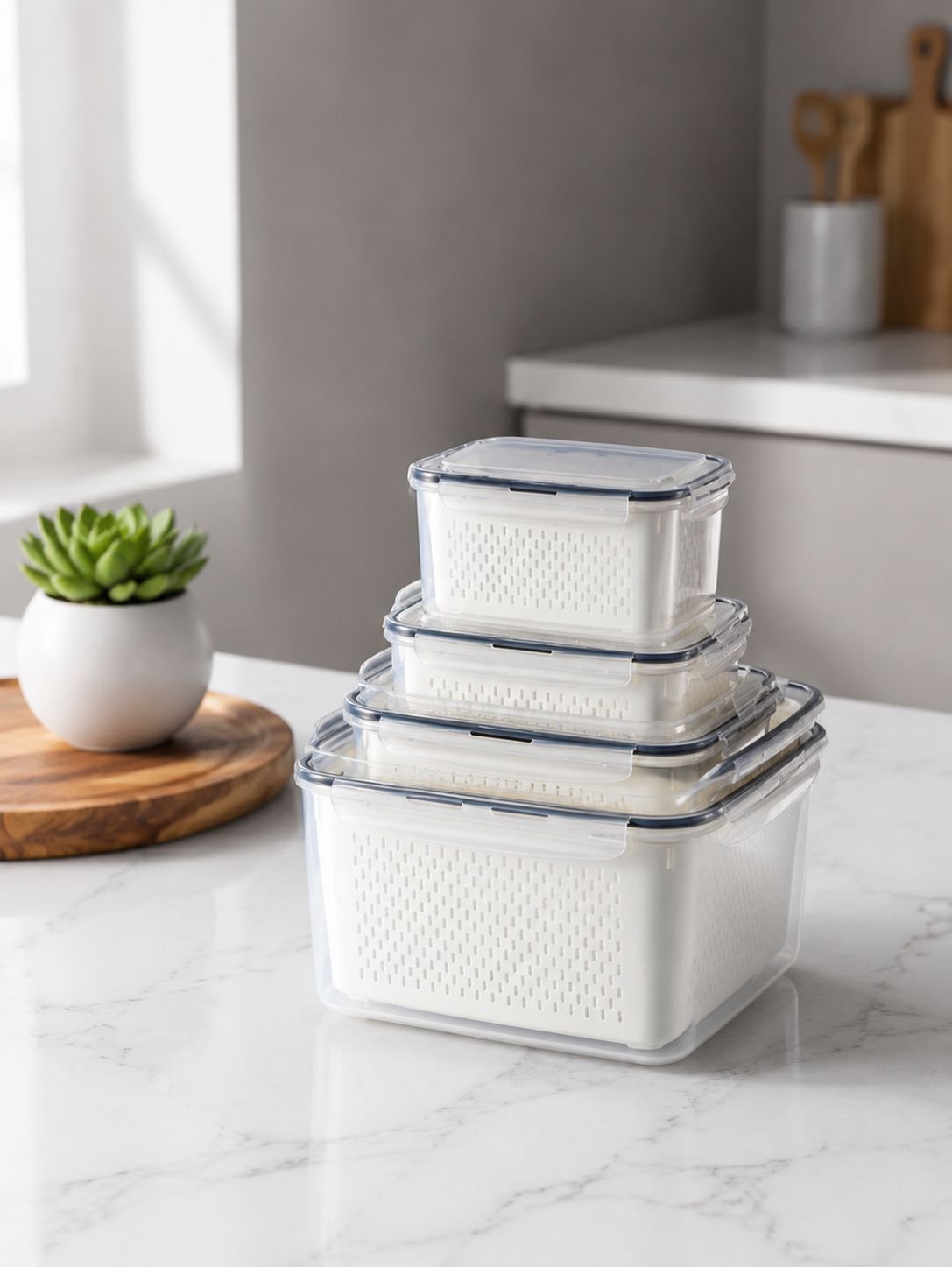 Panier égouttoir et récipient de conservation des aliments