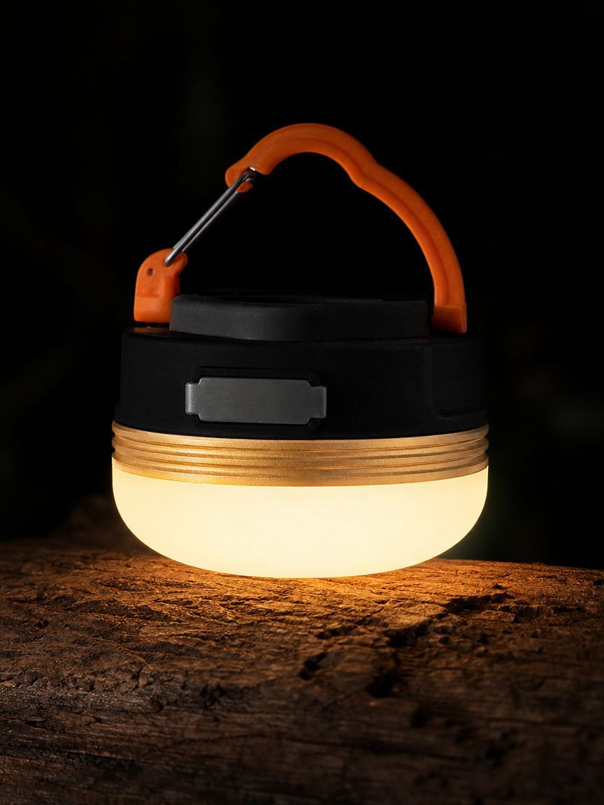 Magnetic base camping lamp attached to metal surface