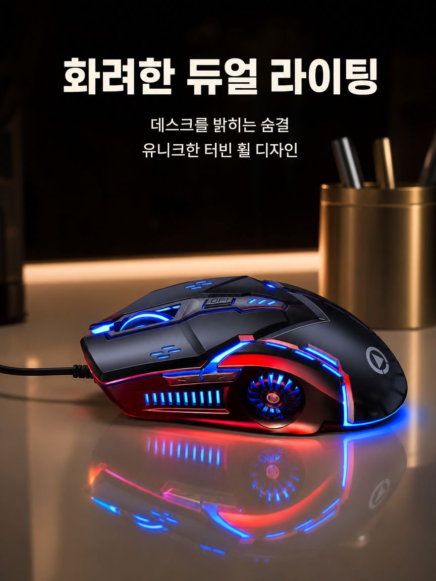 다양한 색상으로 빛나는 RGB 마우스 상단 뷰