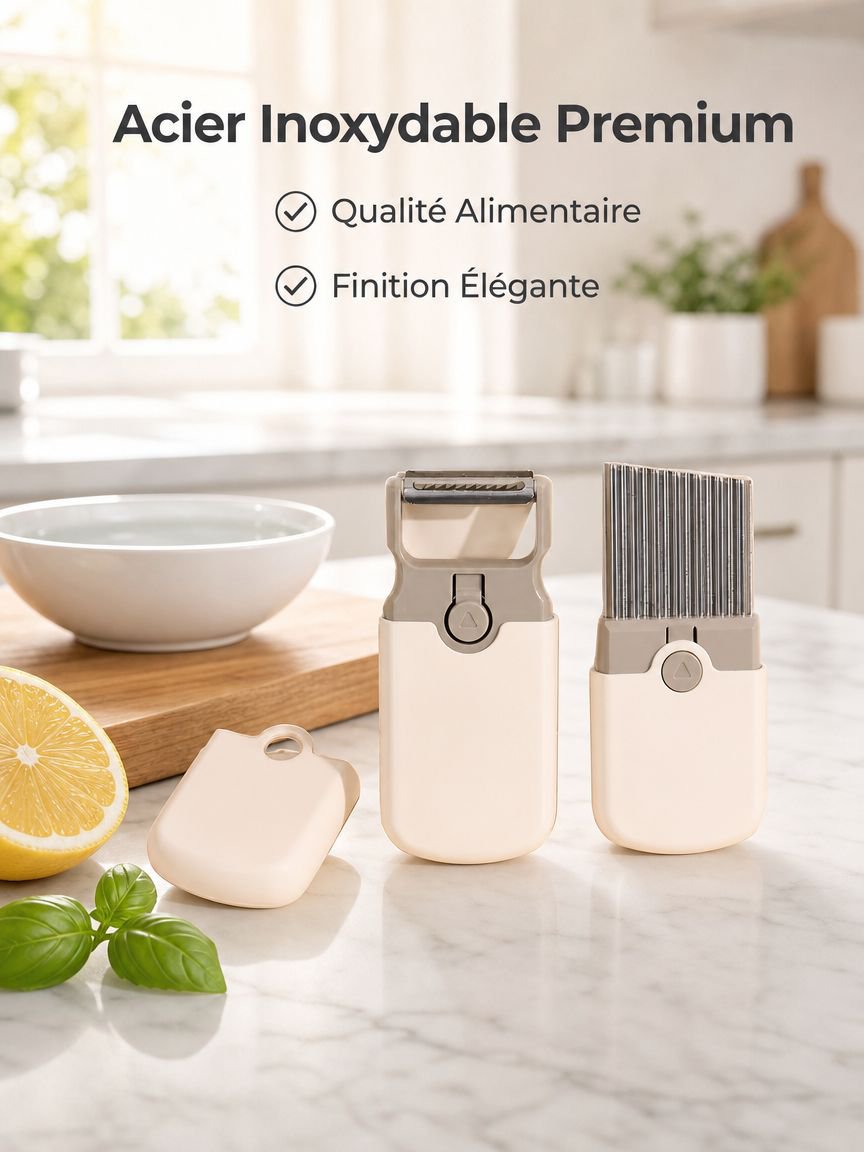 Coupe-légumes et éplucheur 3-en-1 en acier inoxydable pour fruits et légumes