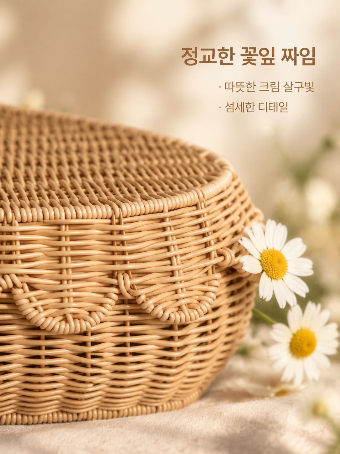 뚜껑이 있는 라탄 수납 바구니