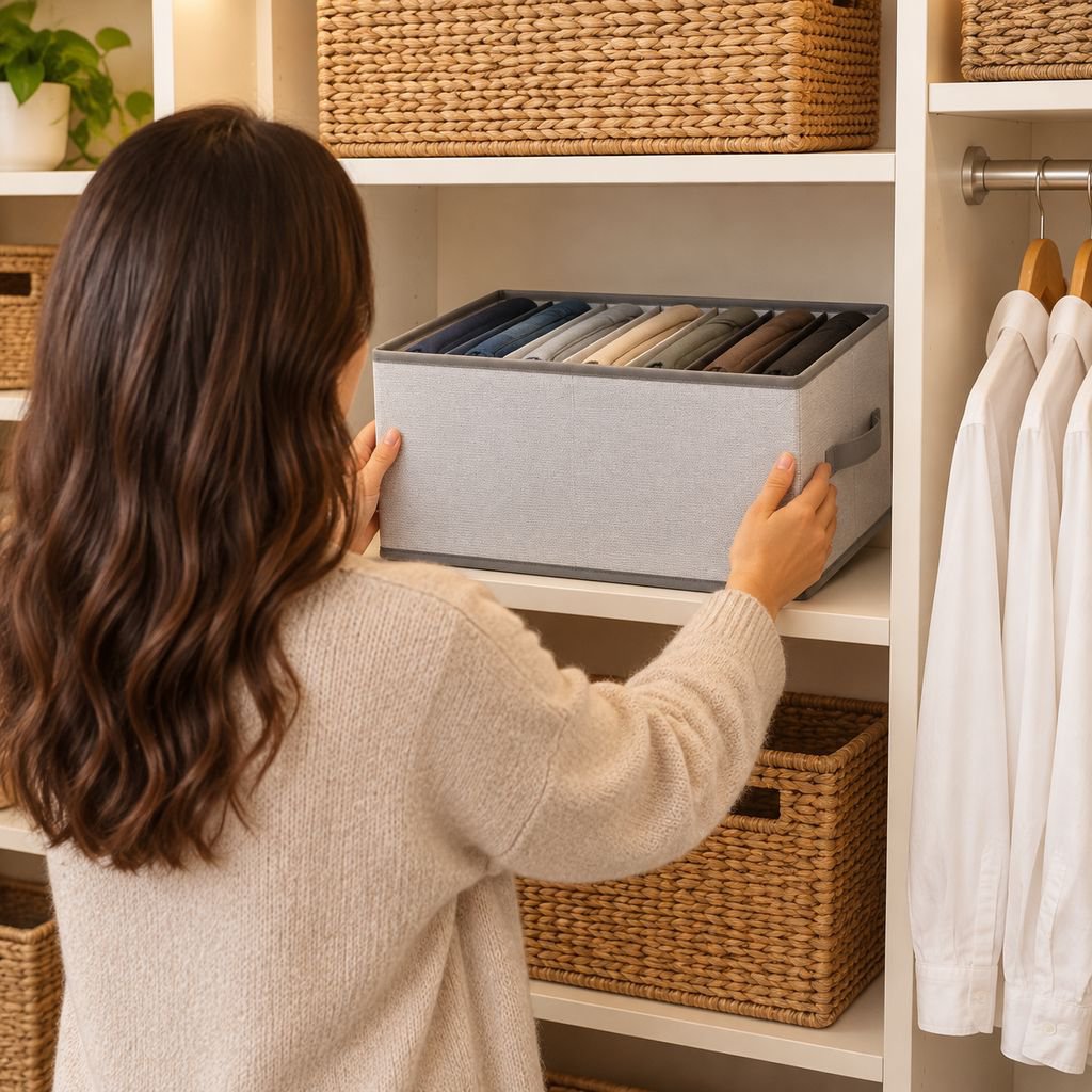 Foldable Partitioned Storage Bin for Pants and Clothing