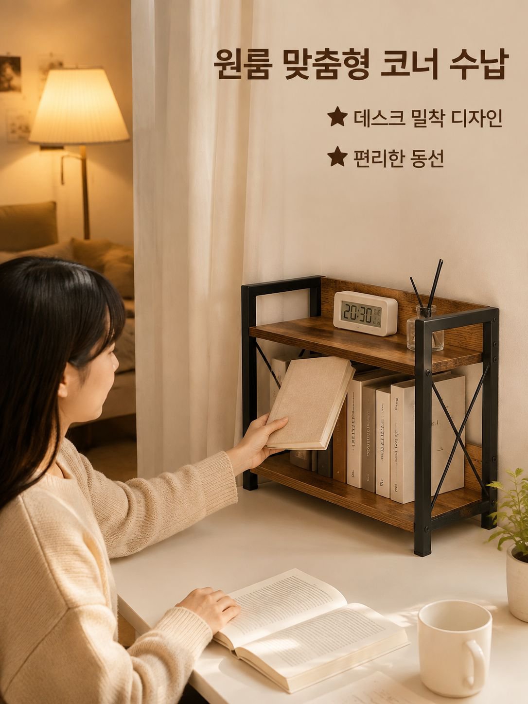 철제와 나무 소재를 조합한 수납 선반