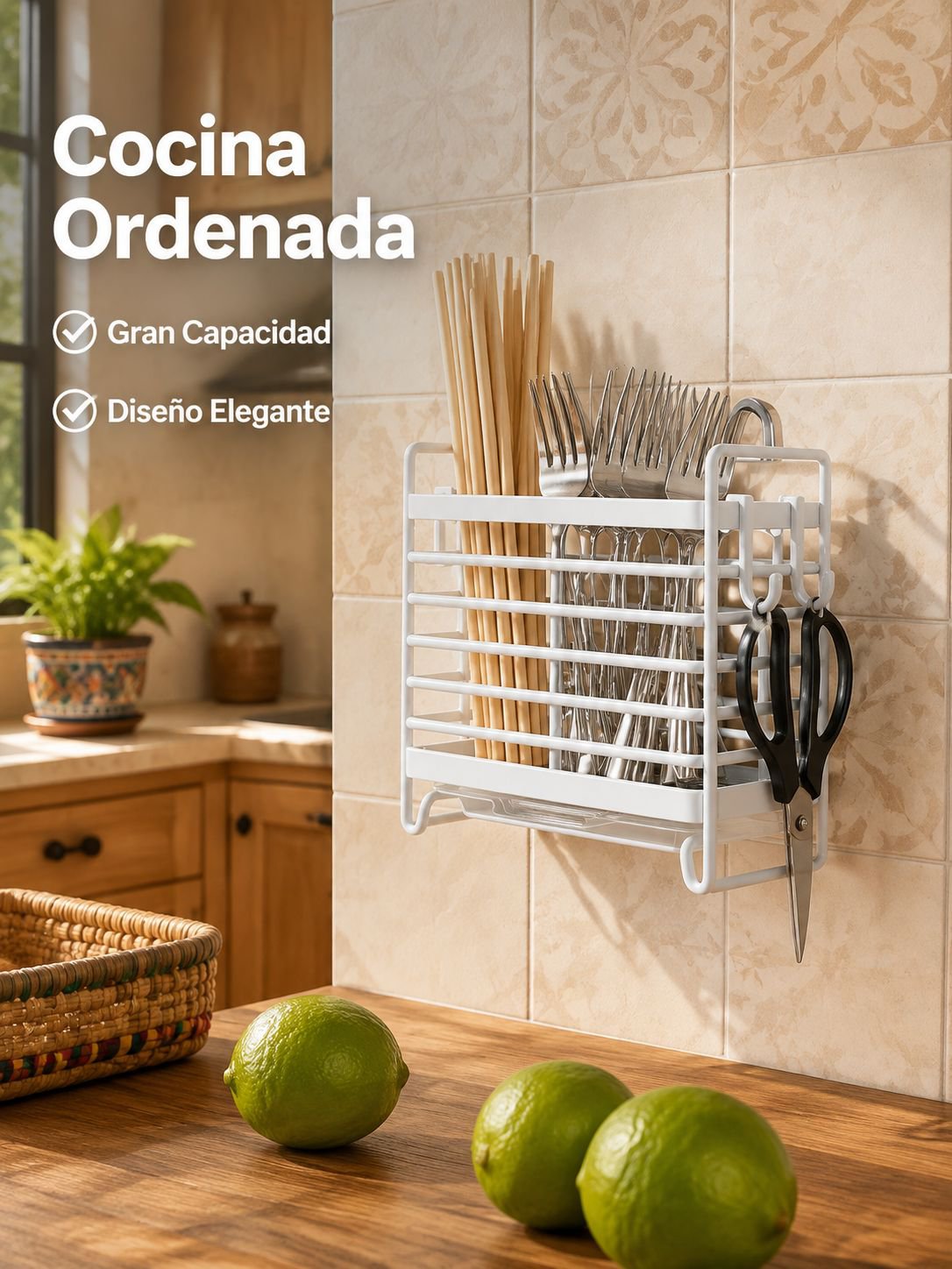 Cesta para palillos de cocina montada en la pared