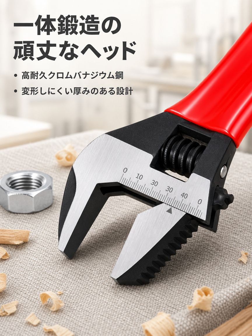 全鋼製超大型開口ショートハンドルモンキーレンチ外観