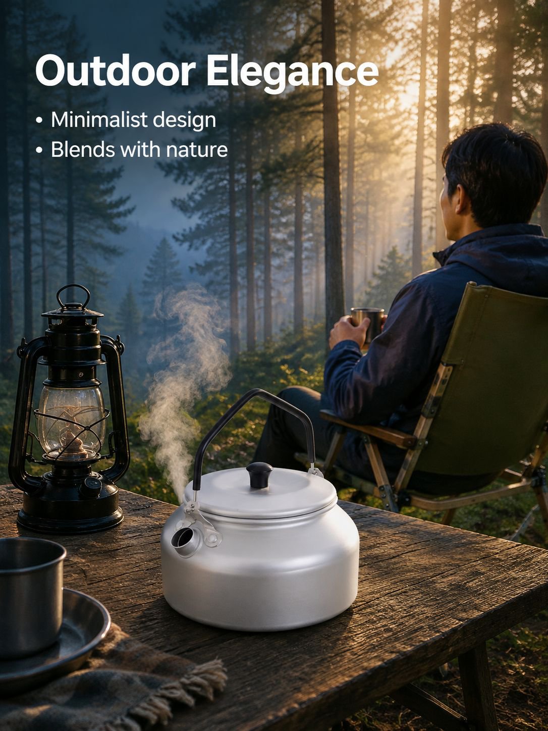 Portable ultra-light aluminum camping kettle for outdoor coffee and tea