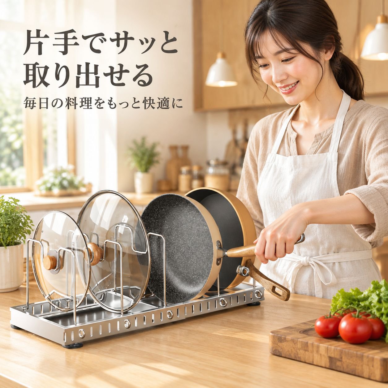 調節・伸縮可能なステンレス製調理器具・皿収納ラック