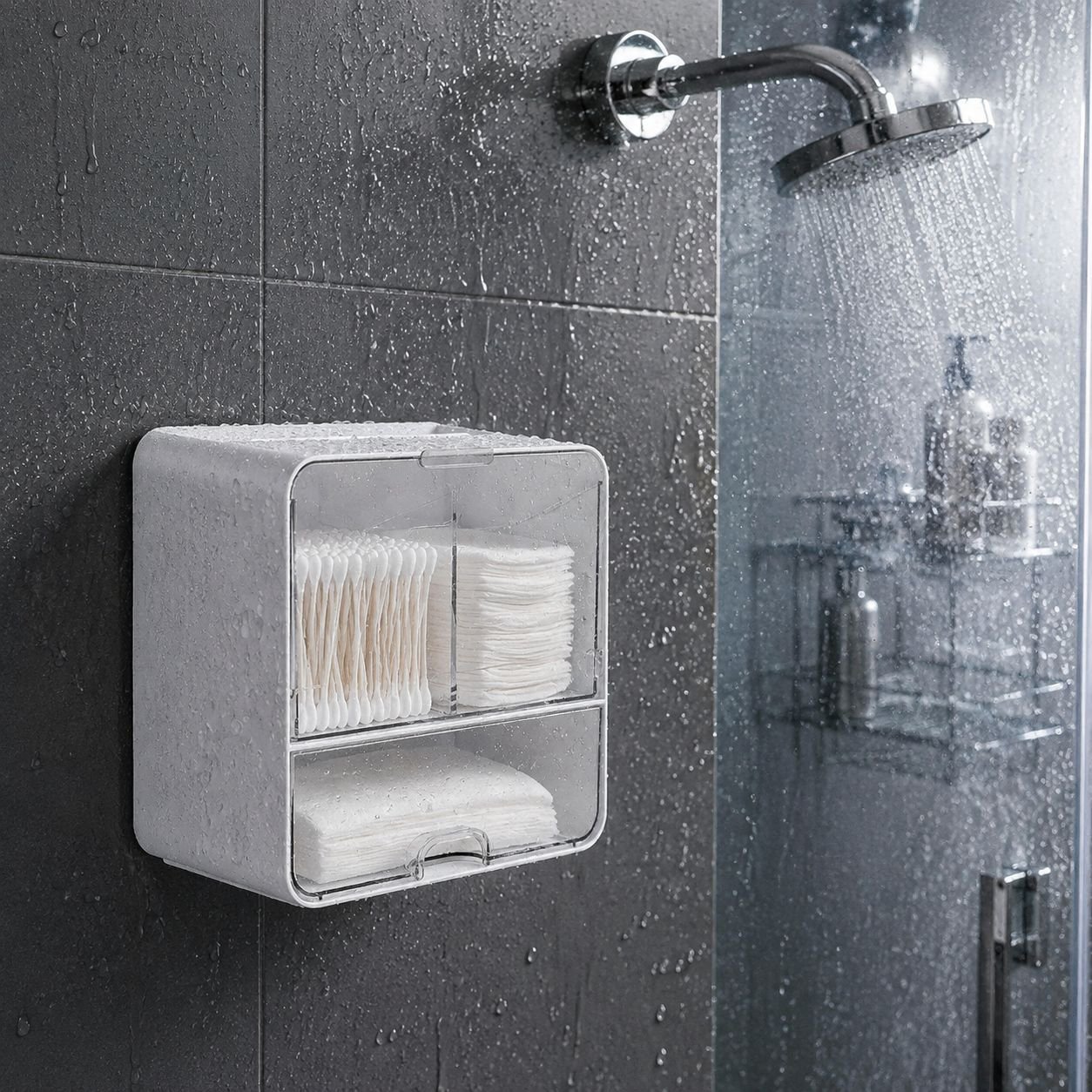 Wall-mounted Bathroom Storage Box with Mirror for Cosmetics