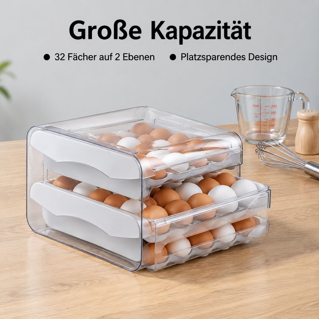 PET Eier-Aufbewahrungsbox 32 Fächer Schublade Kühlschrank Eierbox