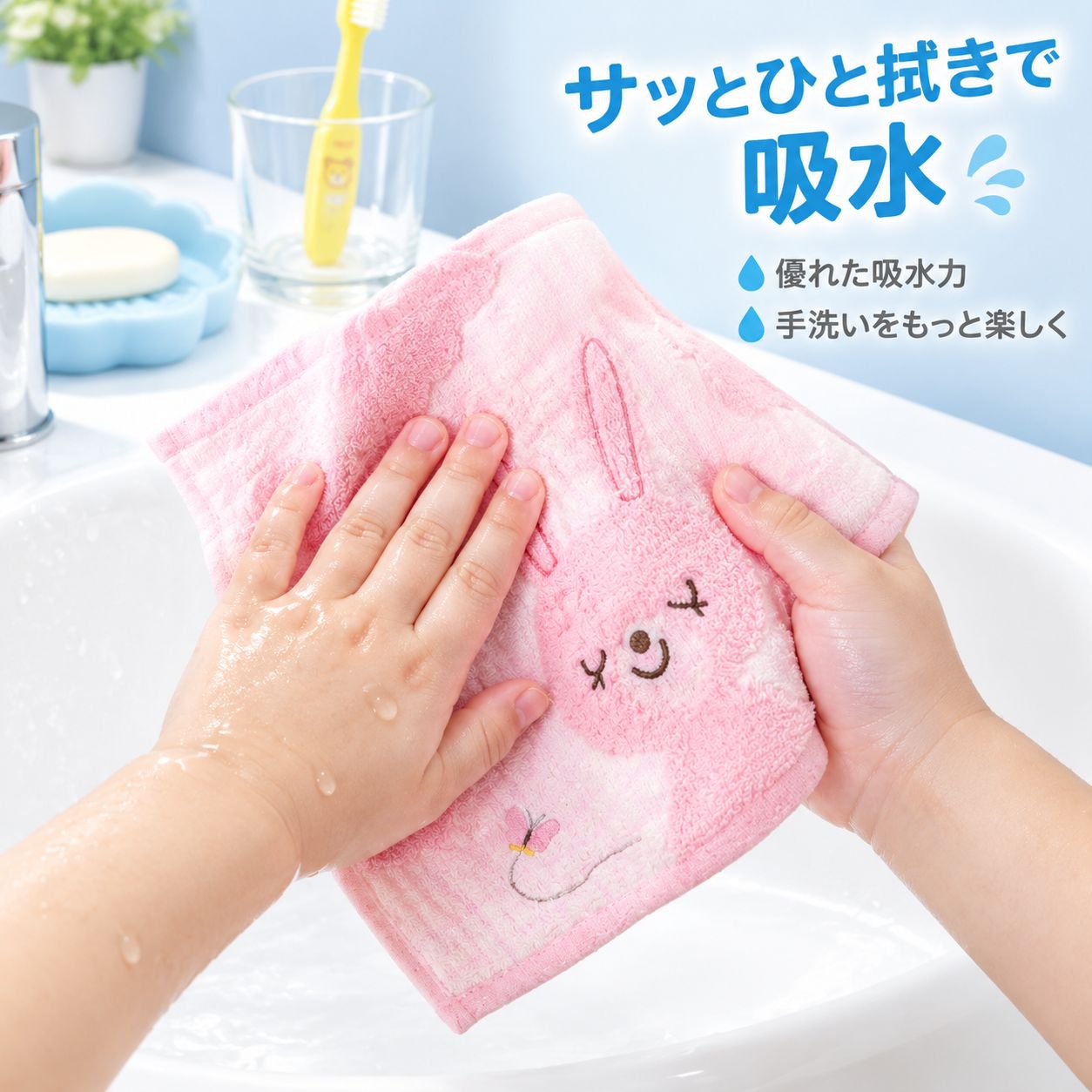 吸水性が高くて柔らかいキャラクターお手拭きタオル