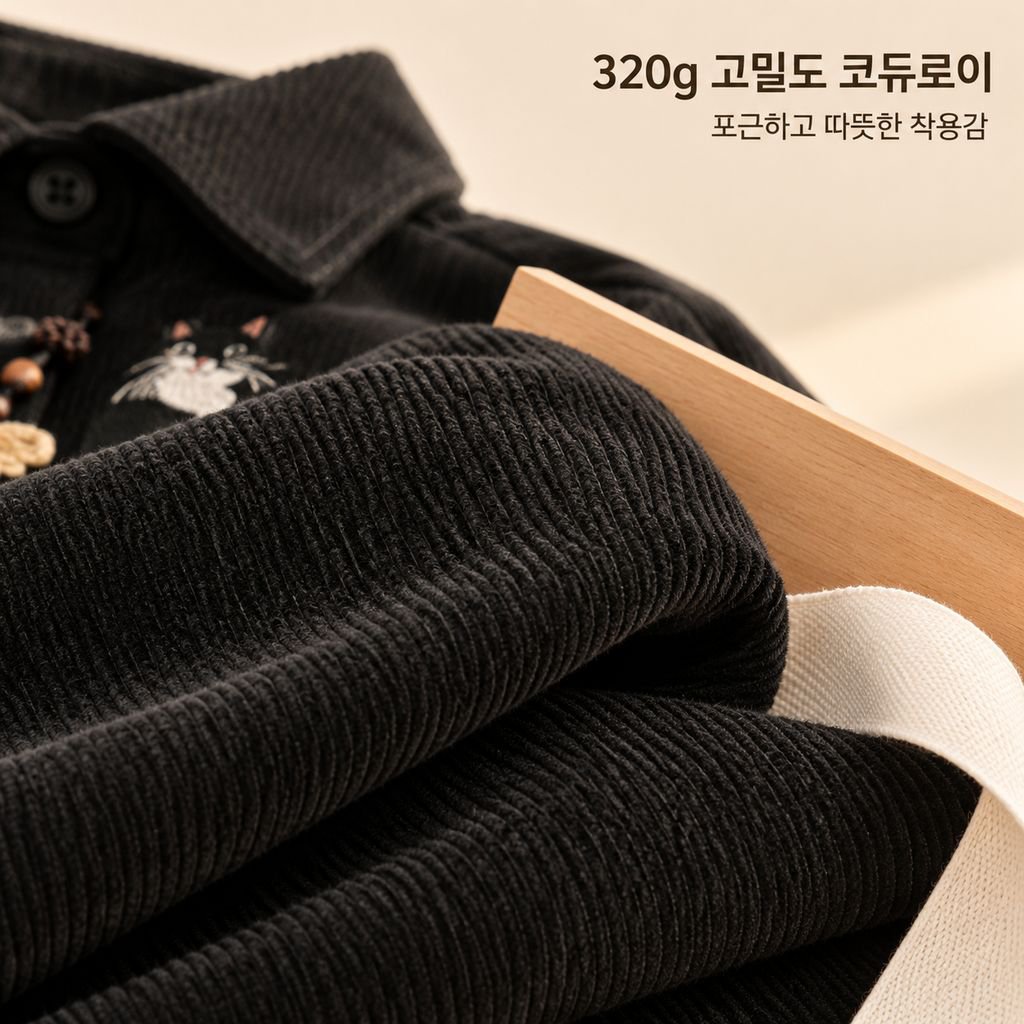 가을겨울 미국 빈티지 루즈핏 재미있는 고양이 자수 코듀로이 긴팔 셔츠
