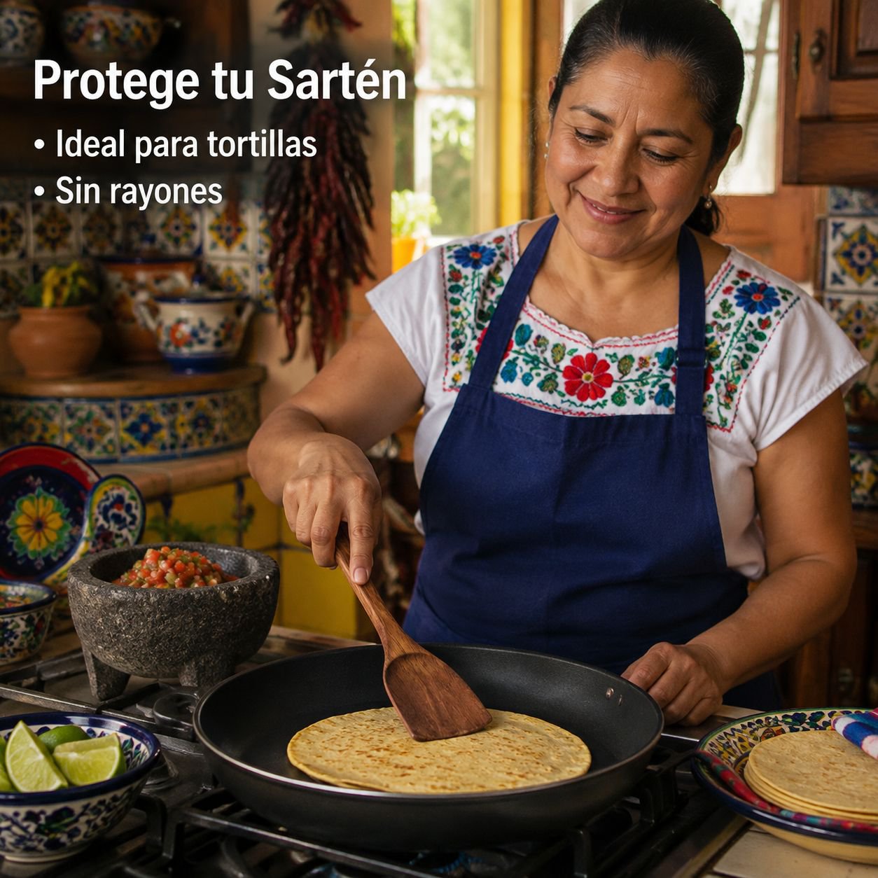 Espátula de madera de haya para cocinar en la cocina.