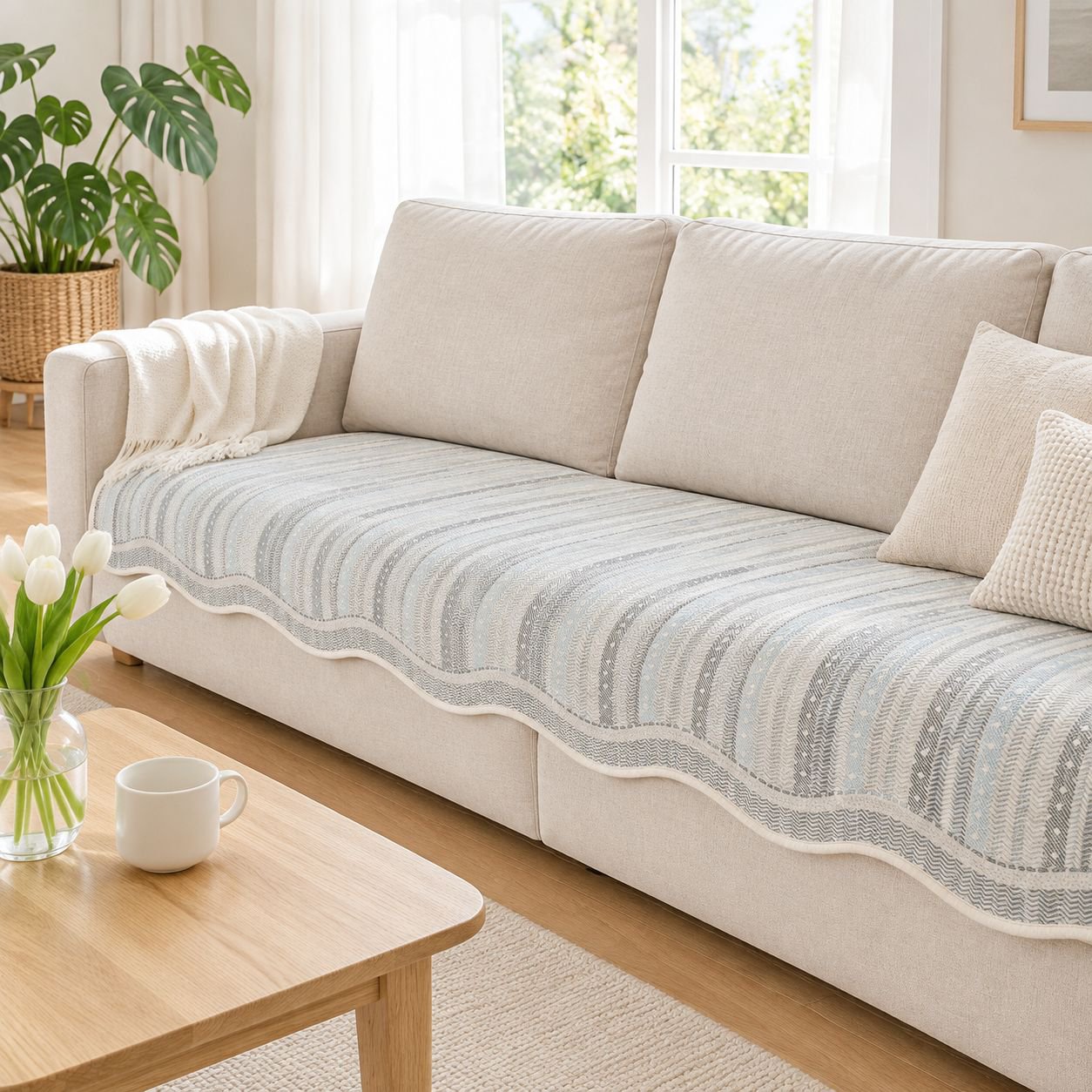 giipet - Layered Wave Texture Sofa Cushion Fabric Sofa Cushion