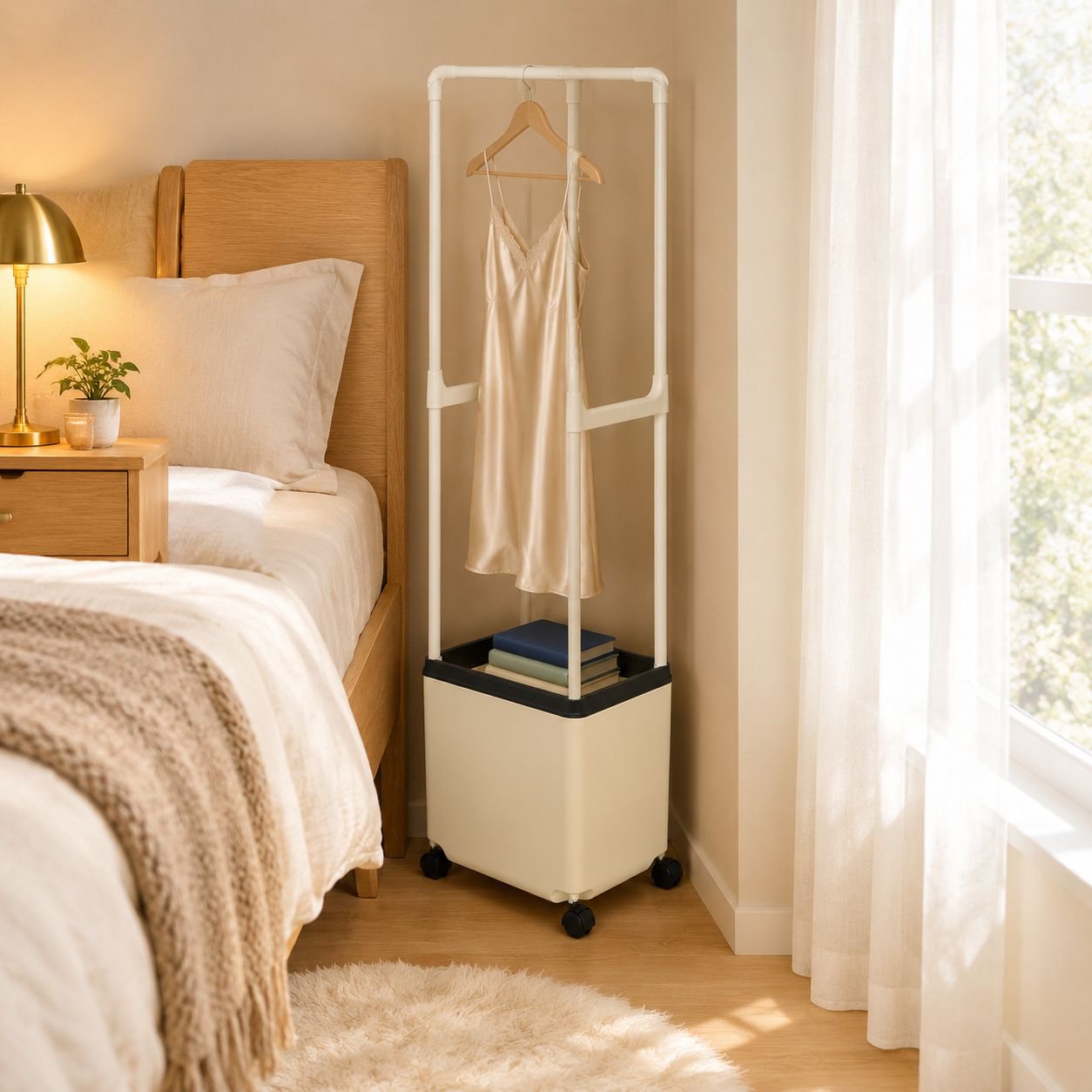 Bedside storage rack with wheels