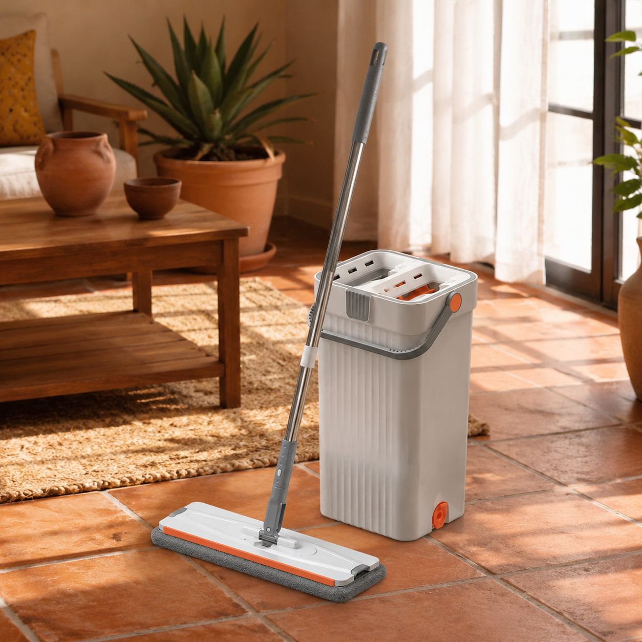 Mopa plana de limpieza fácil con cubo para el hogar