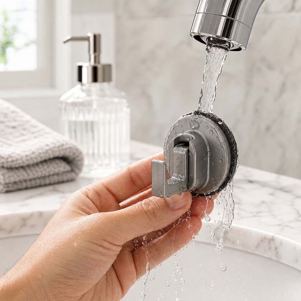 Damage-free hook leaving no marks on bathroom tiles