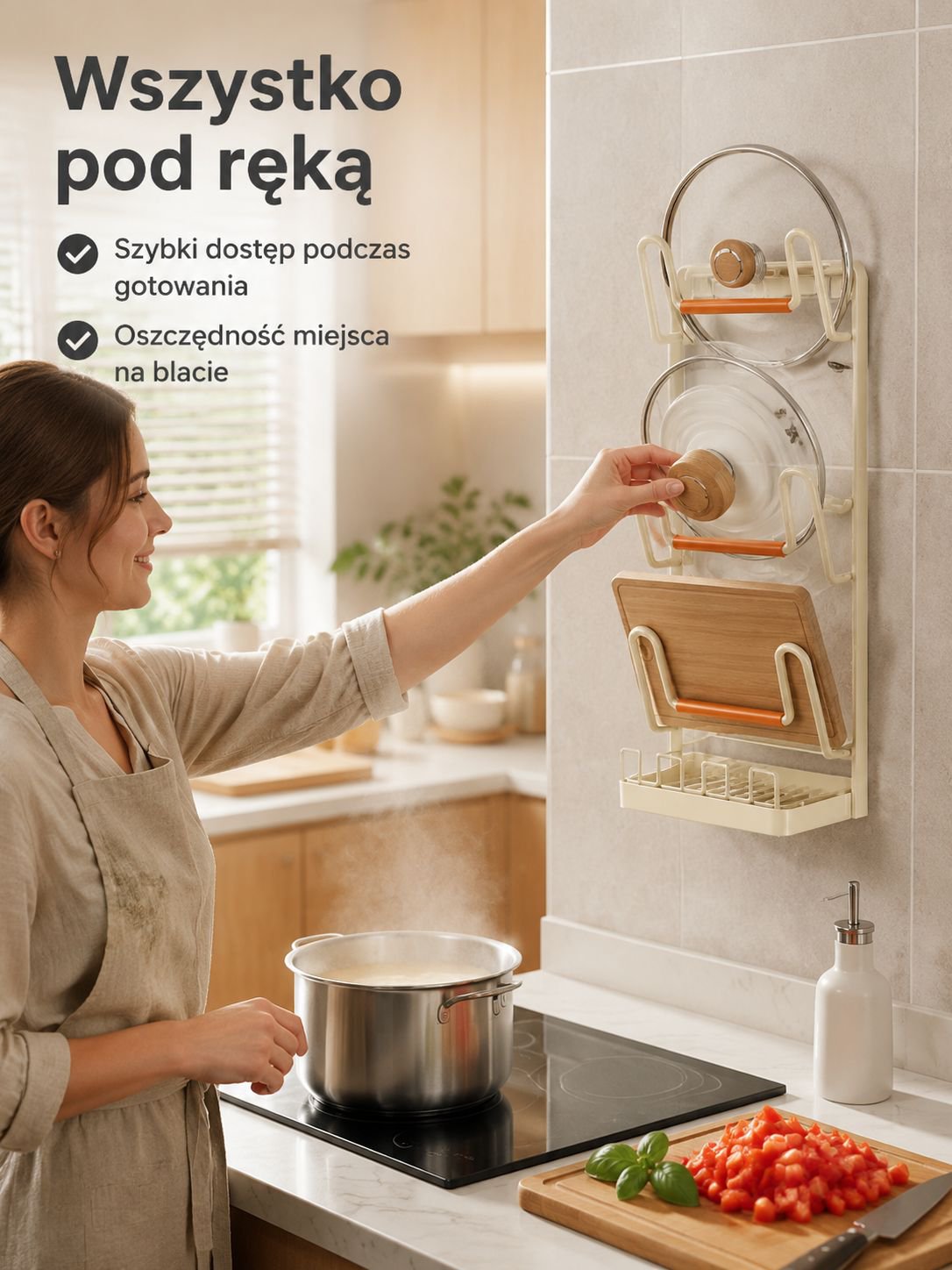 Wieszak na pokrywki i deski do krojenia bez wiercenia, organizator kuchenny