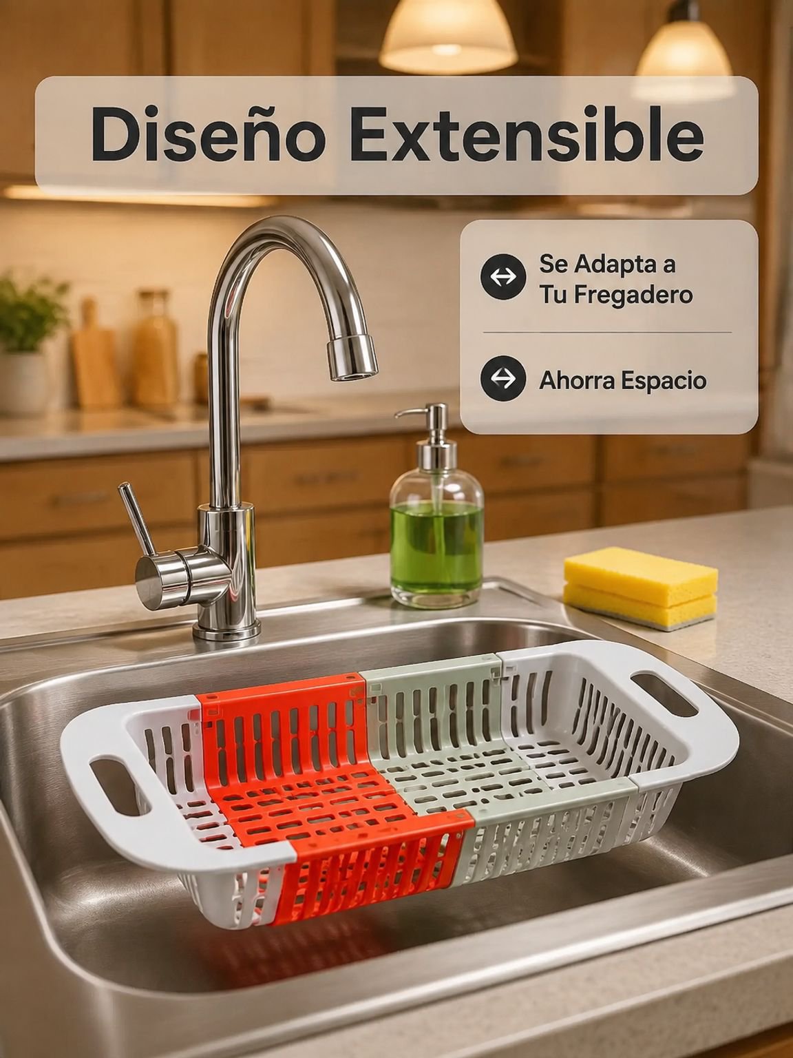 Escurridor ajustable multifuncional para fregadero