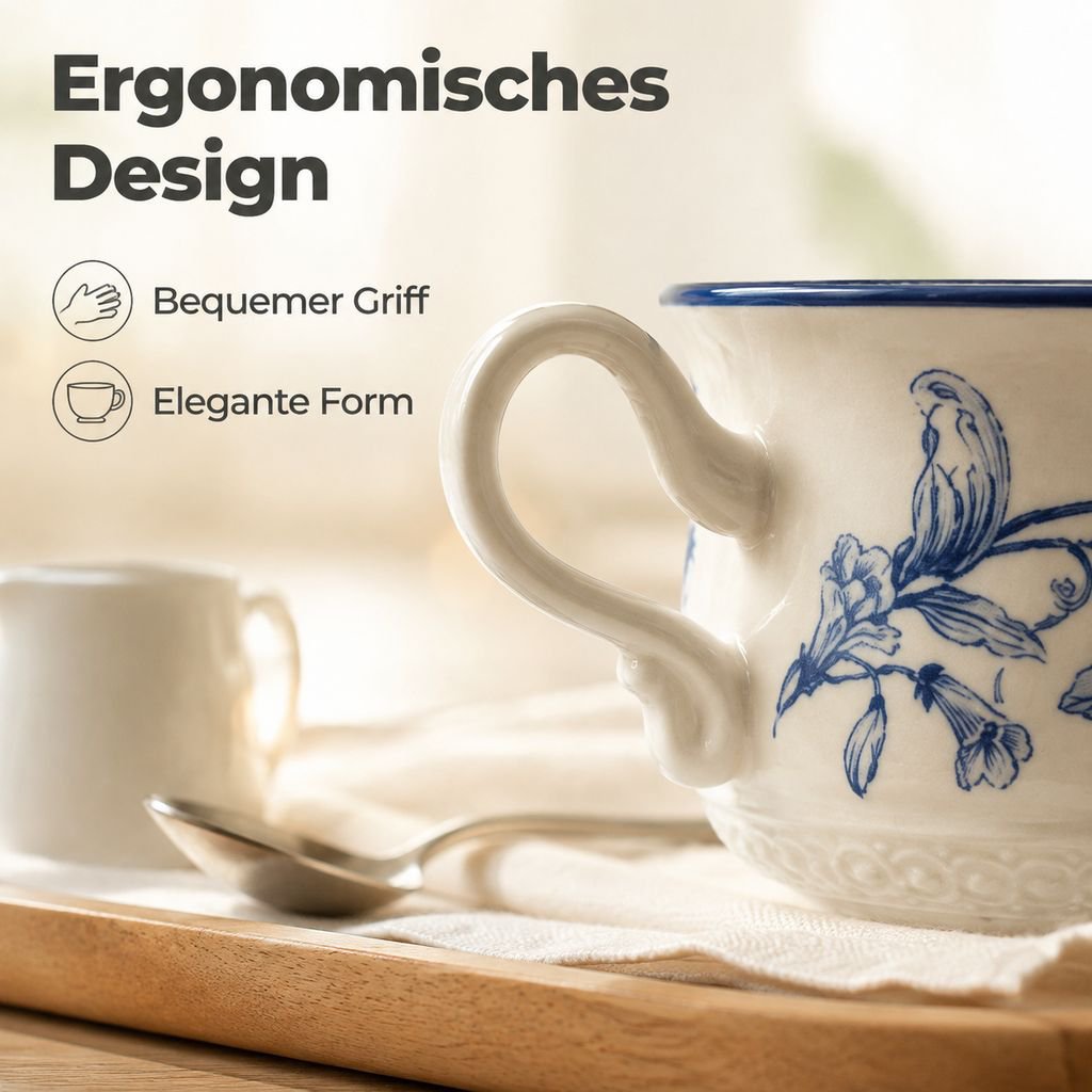 Keramik-Kaffeetassen- und Untertassen-Set im Vintage-Stil fuer Kaffee und Nachmittagstee