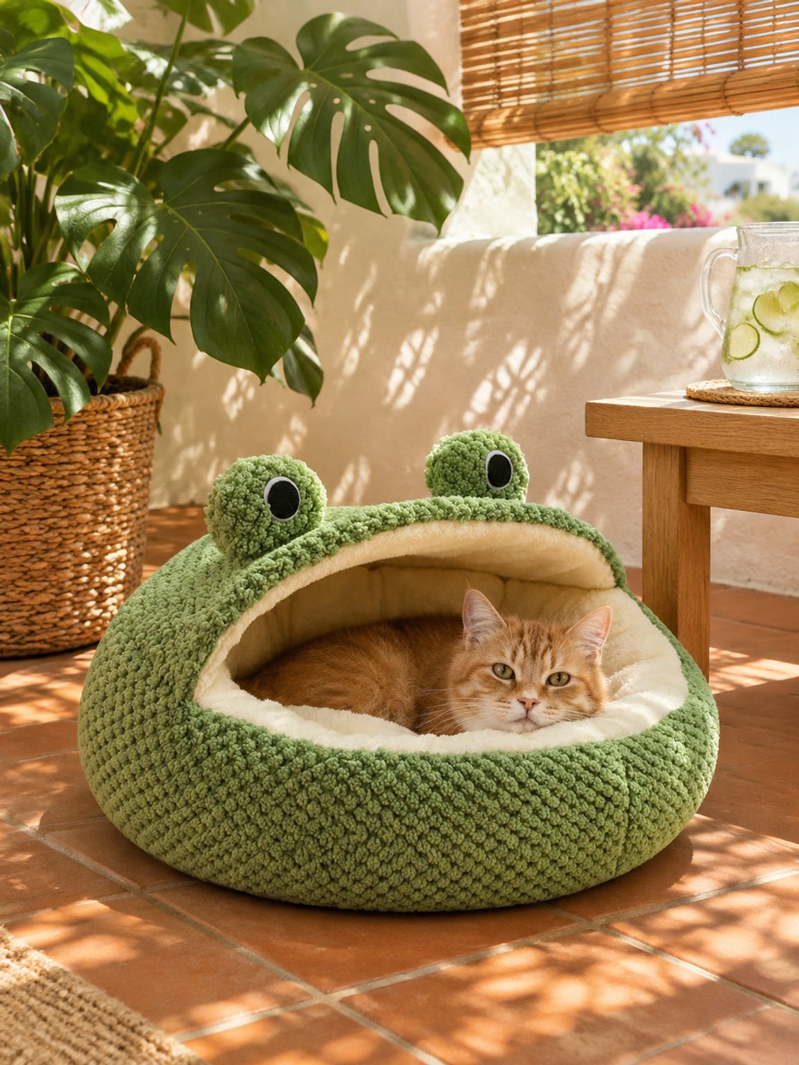 Cama para mascotas rana verde