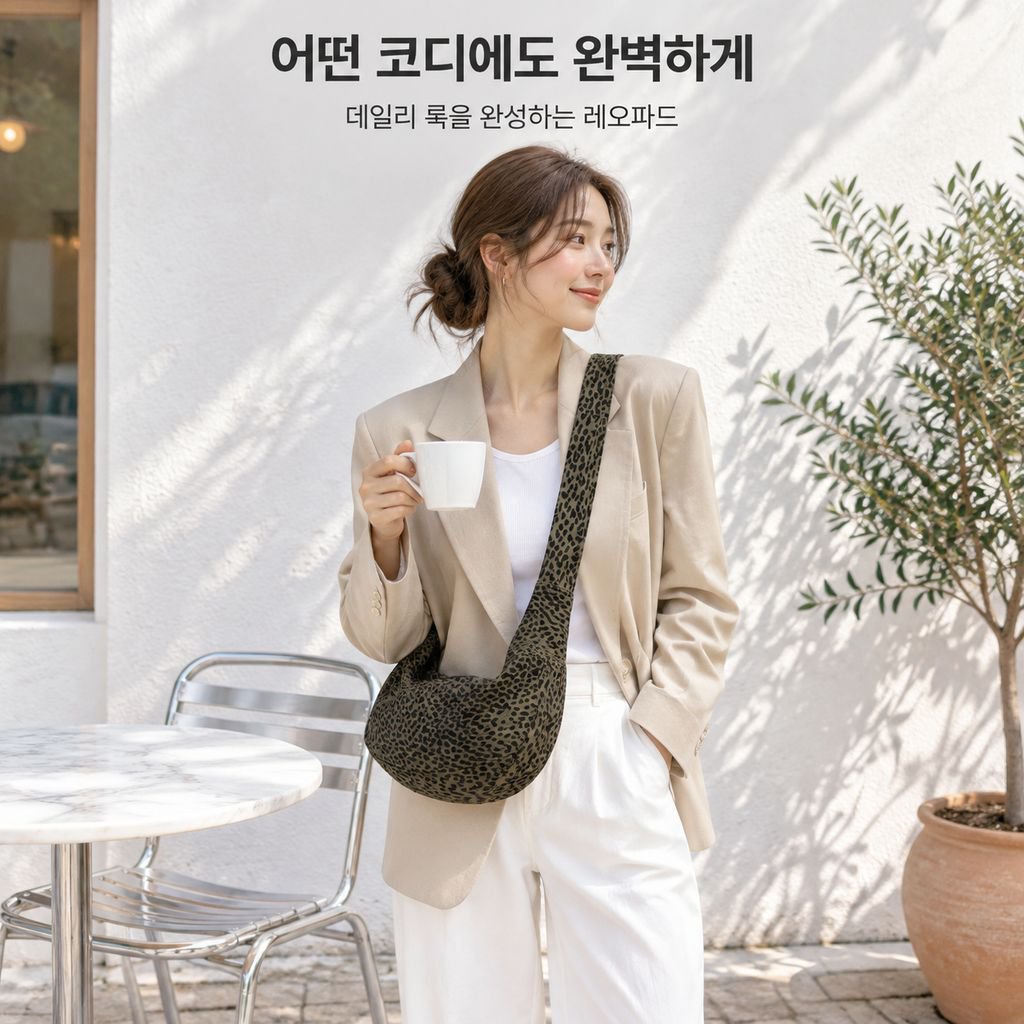 레오파드 만두백 대용량 한국 스타일 패션 캐주얼 출퇴근 활용 숄더 크로스백