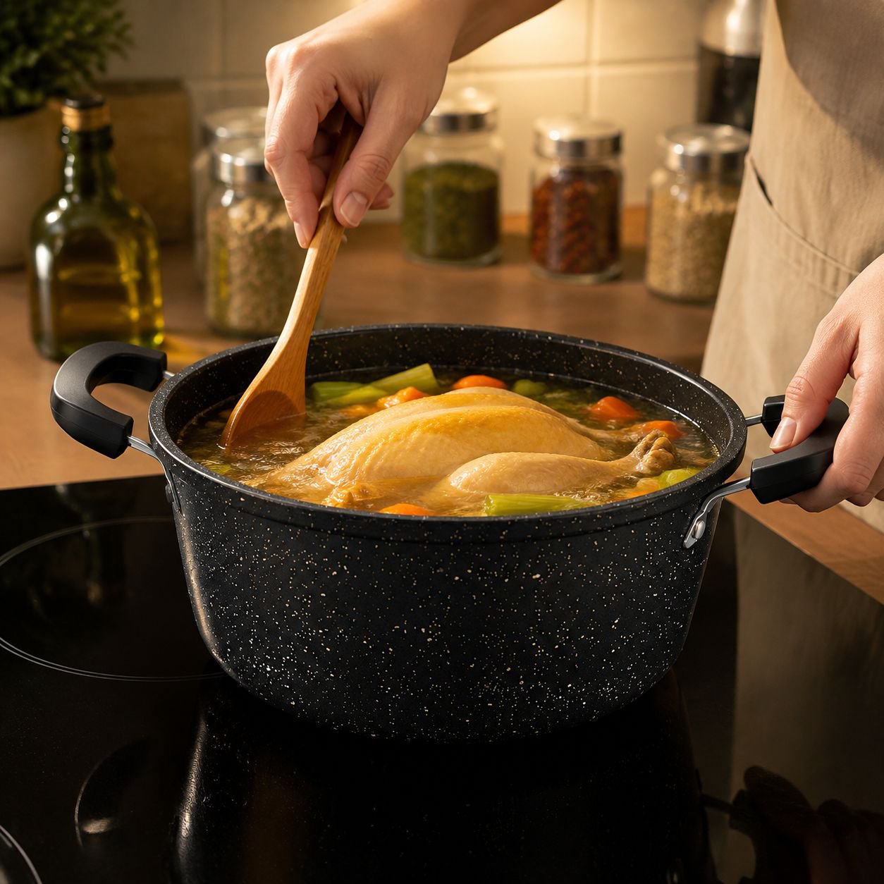 McRib Double Ear Soup Pot, Large Capacity Nonstick Hot Pot Household Cookware