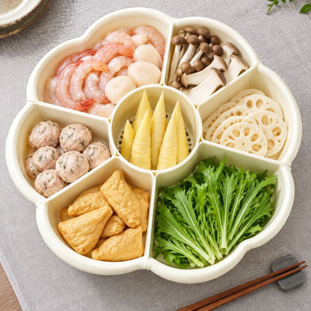 仕切り付き回転式ホットポット野菜皿、二層構造の特殊プラスチック製多機能丸型サイドディッシュプレート（家庭や集まりに最適）