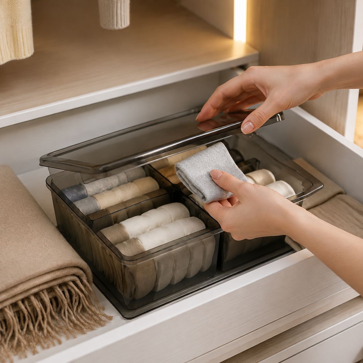 Drawer organizer separating utensils and cutlery