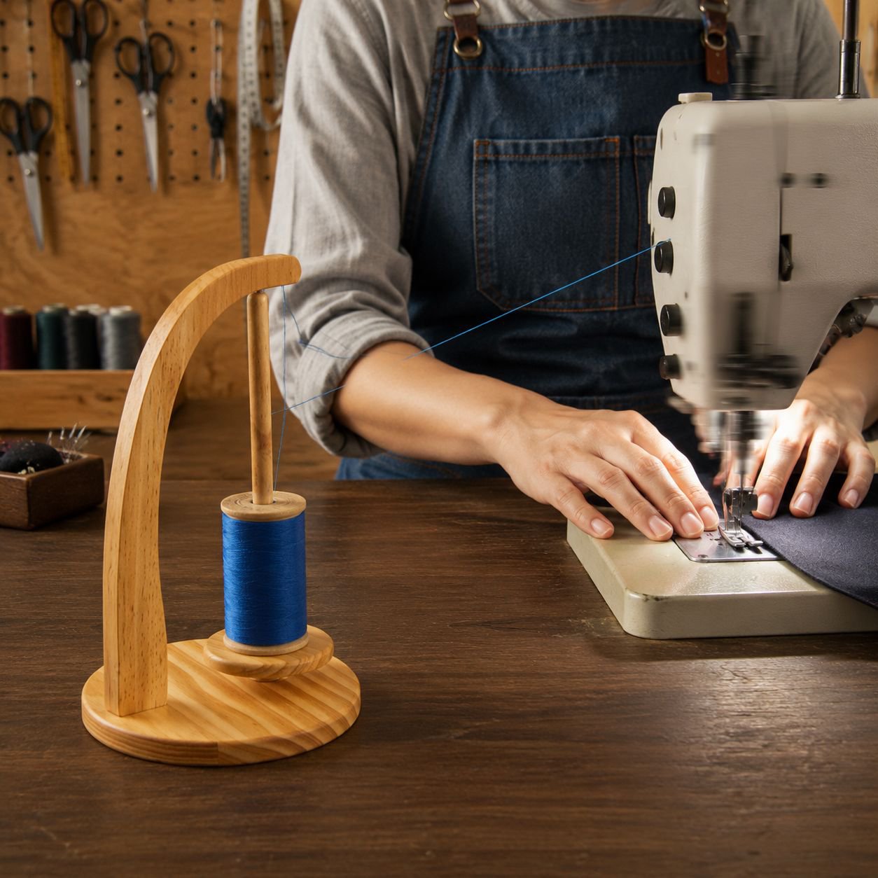 Rotating Magnetic Thread Holder with Spool and Tool Storage Grooves