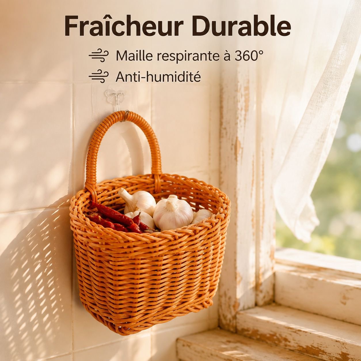 Panier de rangement multifonction en rotin synthétique pour gingembre et ail