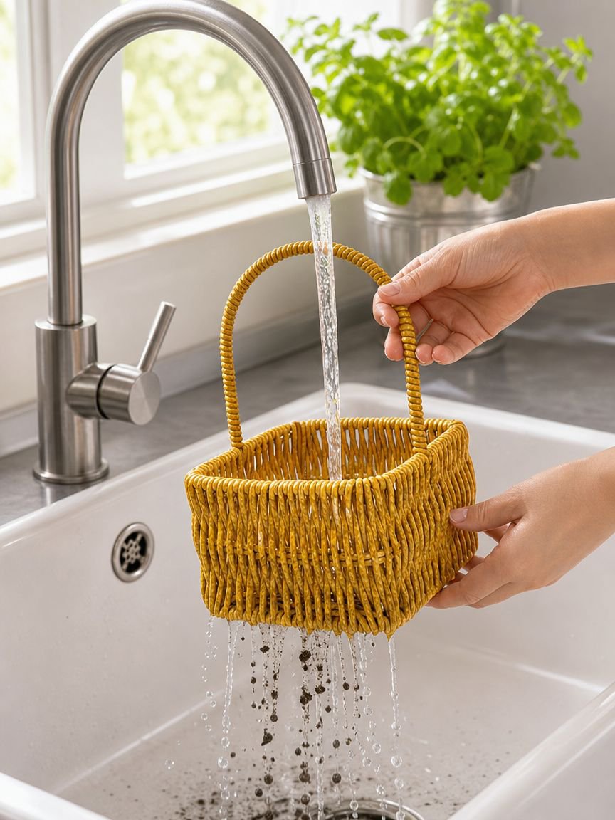 Durable imitation rattan basket hanging on kitchen wall