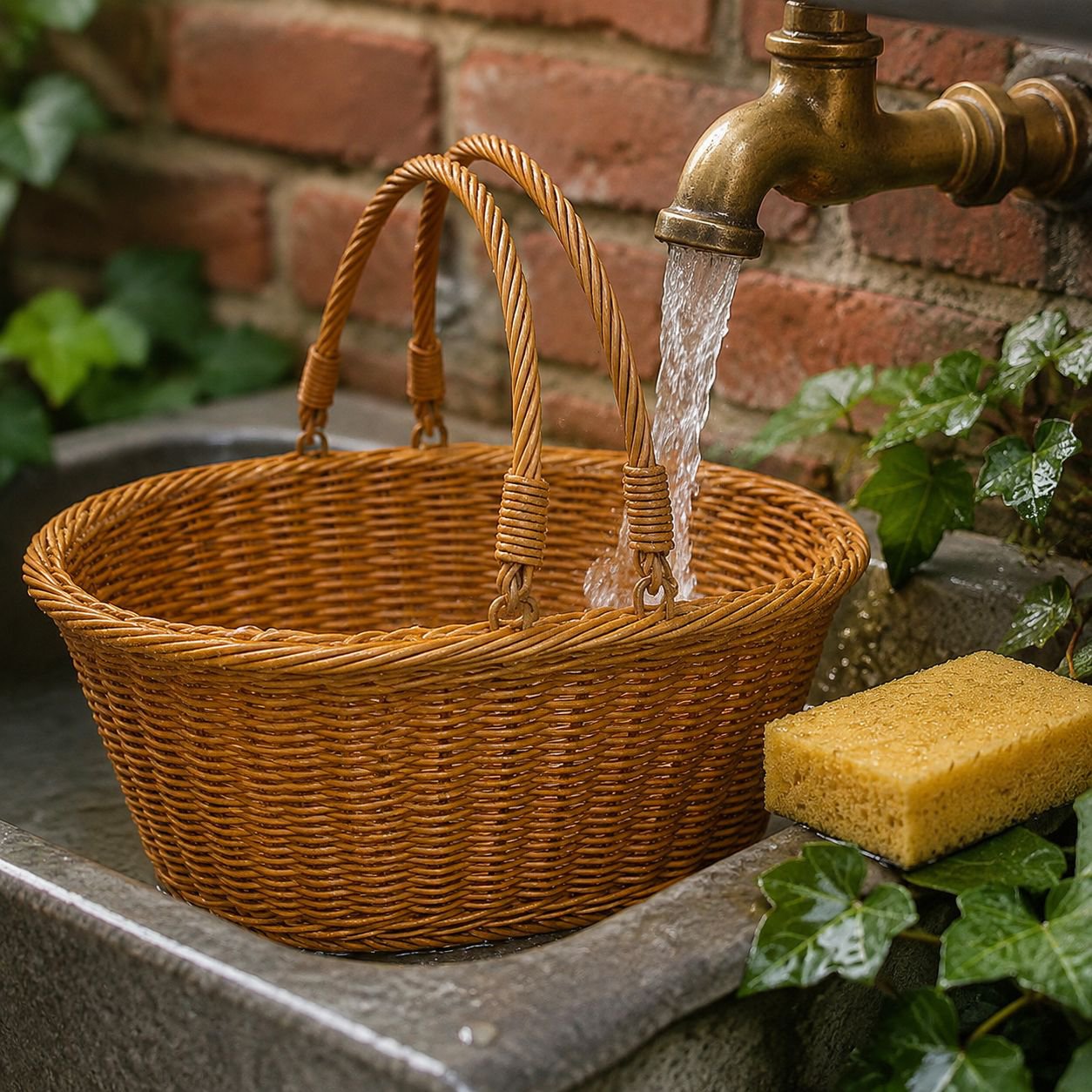 Woven rattan-style shopping basket for vegetables