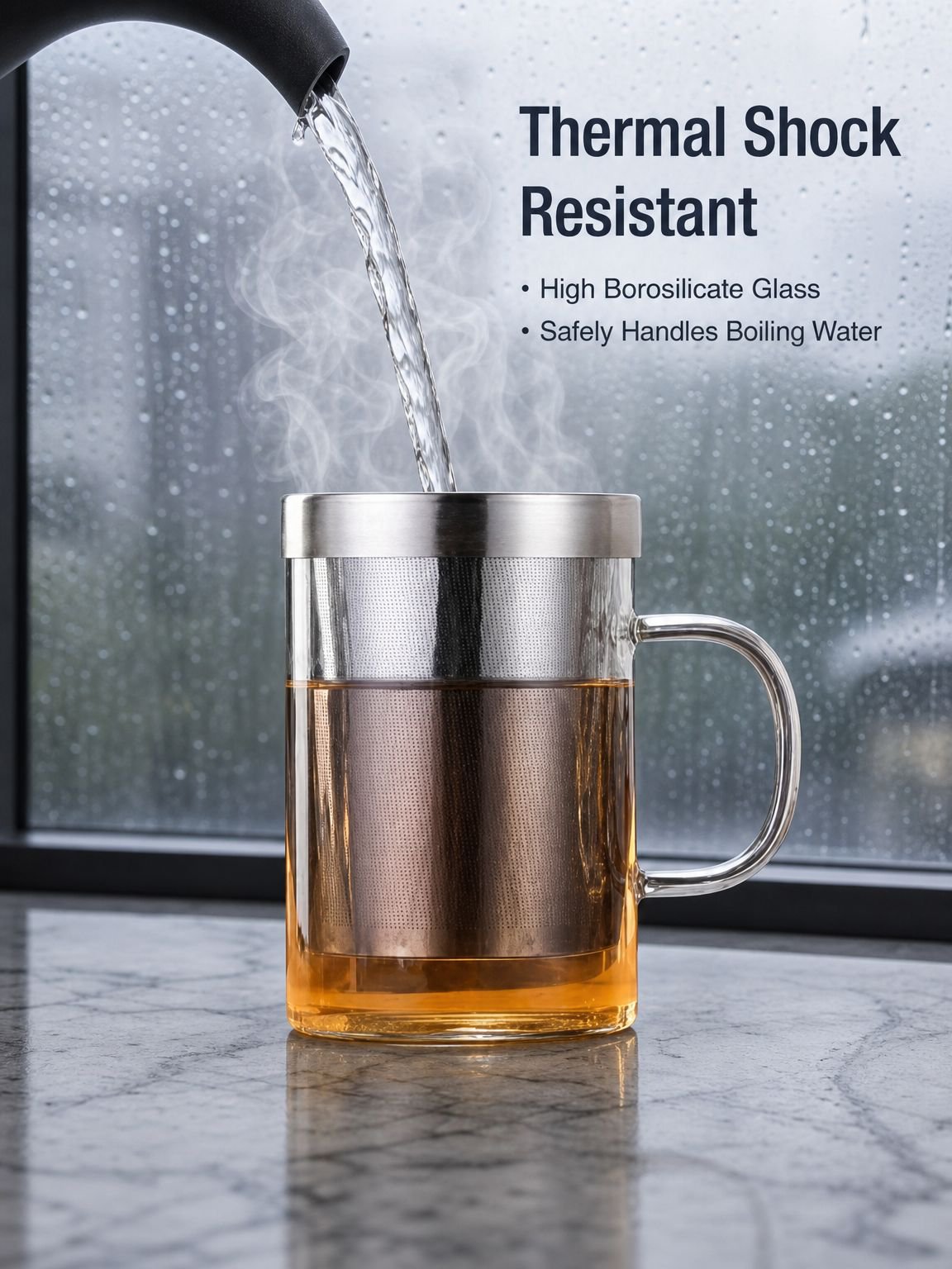 Glass Stainless Steel Filter Tea Cup