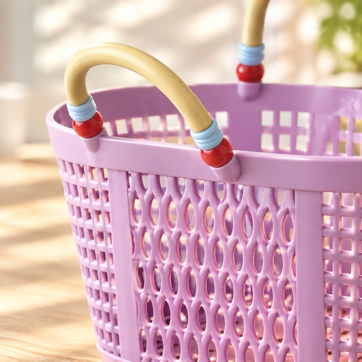 Durable plastic swimming basket holding towels and swim gear