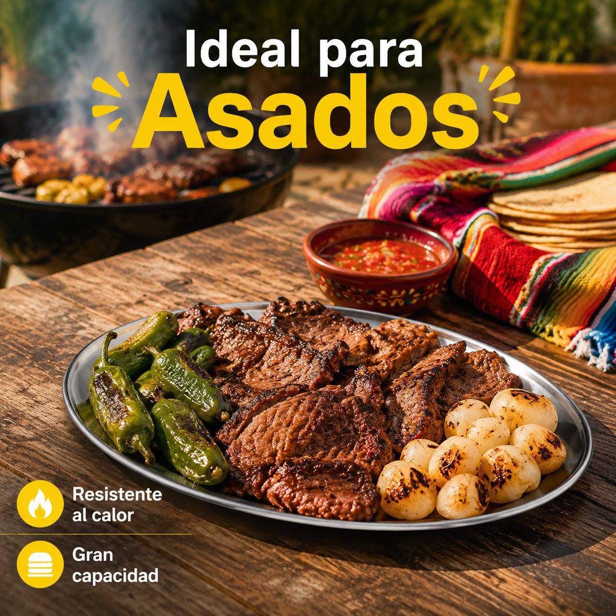Plato redondo portátil de acero inoxidable resistente al calor para barbacoa, plato llano