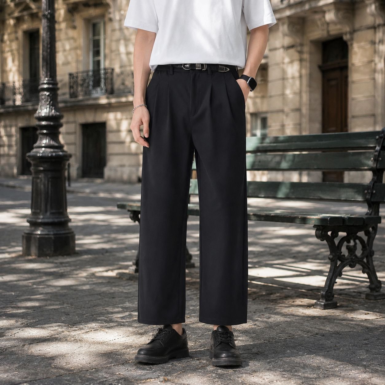 Pantalon ample antirides et fluide pour homme, style casual, longueur cheville, marque tendance