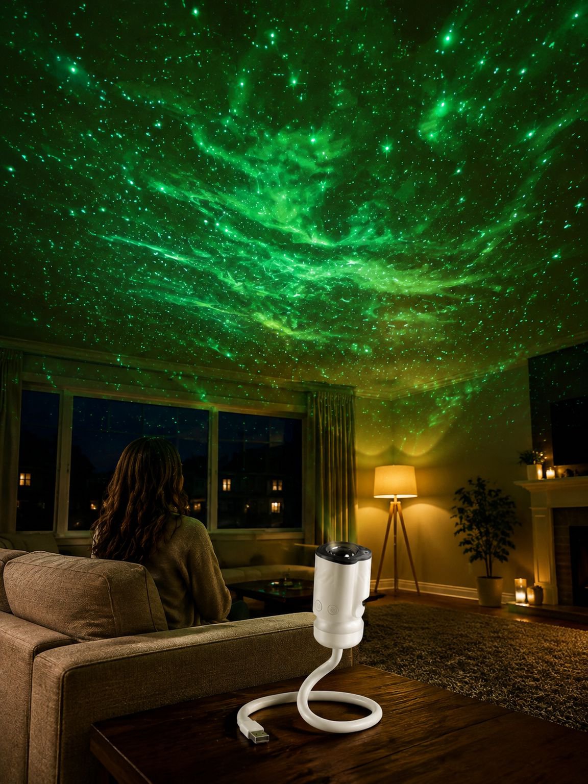 USB starry sky projection light illuminating bedroom ceiling