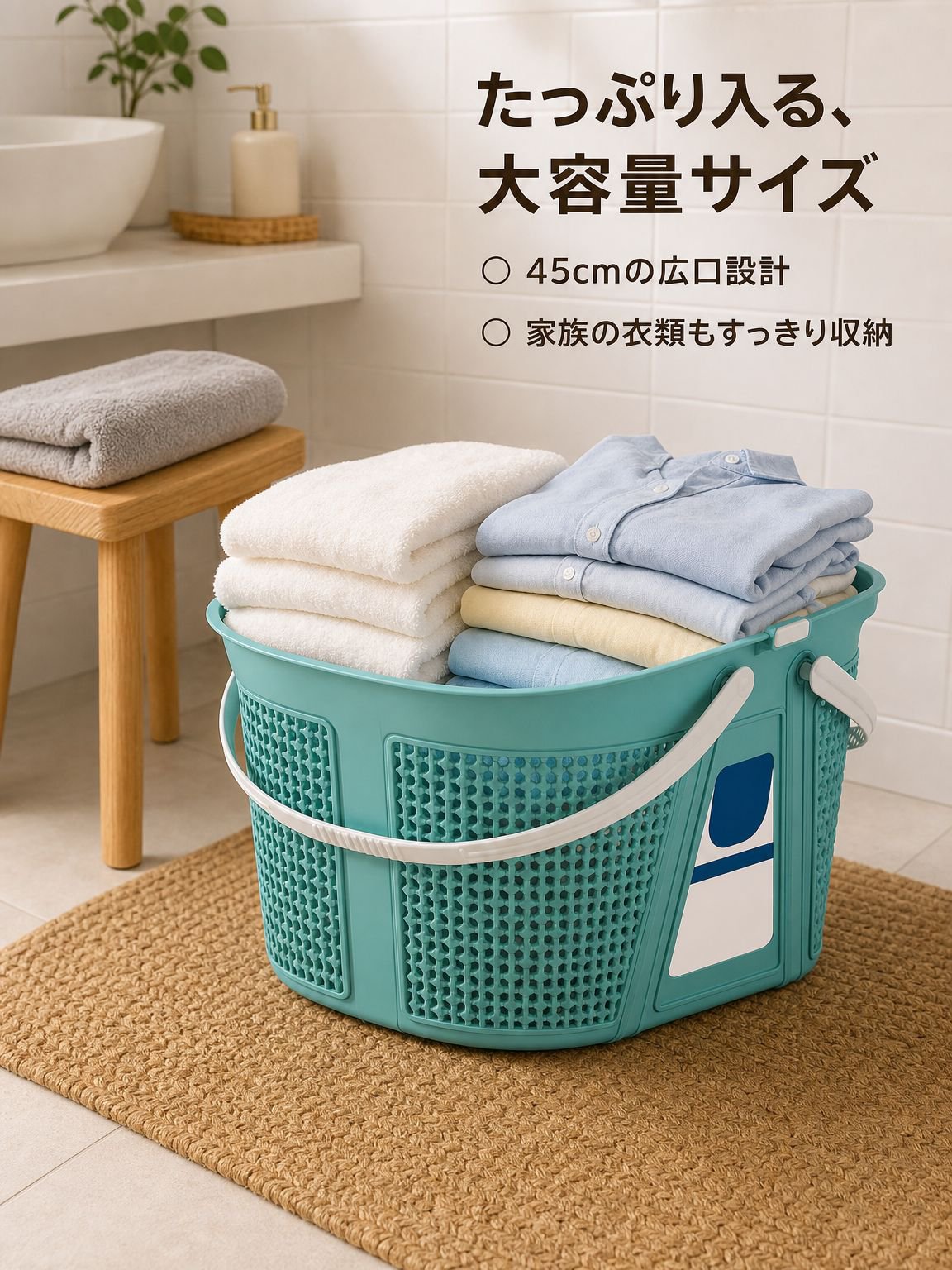 プラスチック製洗濯かごハンドル付き