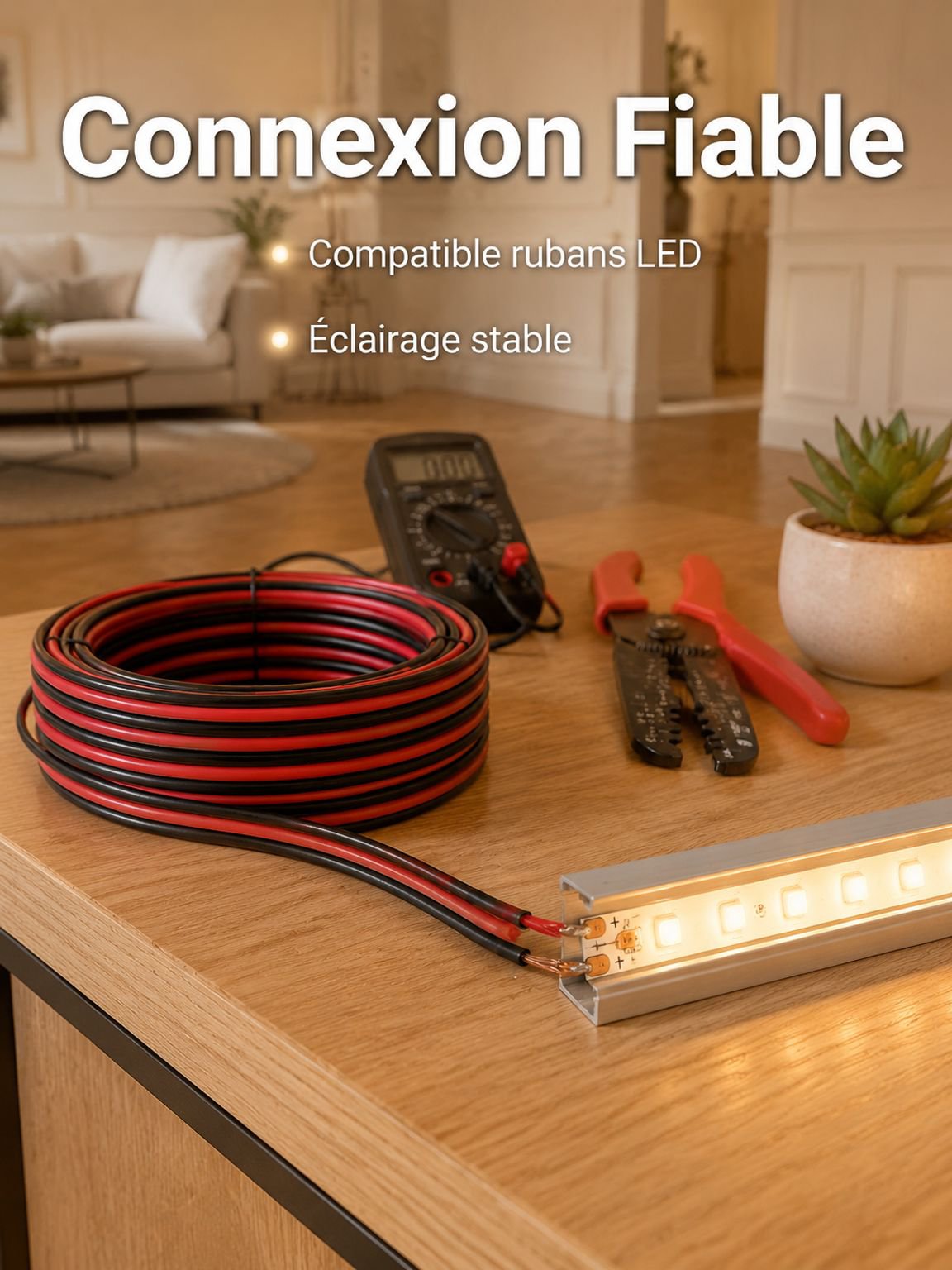 Câble double 2468 rouge et noir pour bande LED, PVC, petite bobine 30-16AWG
