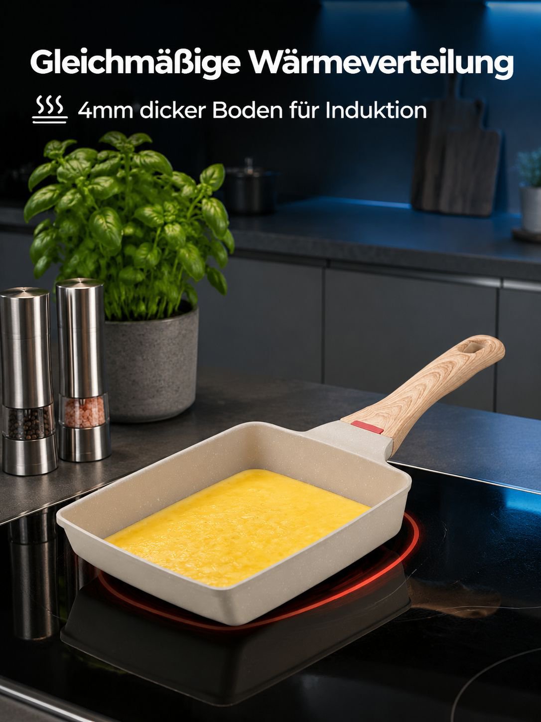 Ergonomischer Griff der Tamagoyaki Pfanne für einfaches Kochen