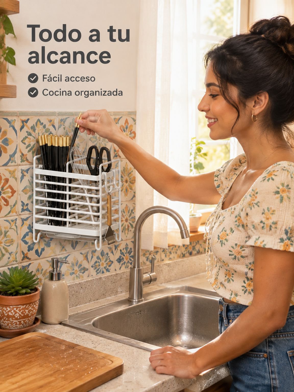 Cesta para palillos de cocina montada en la pared