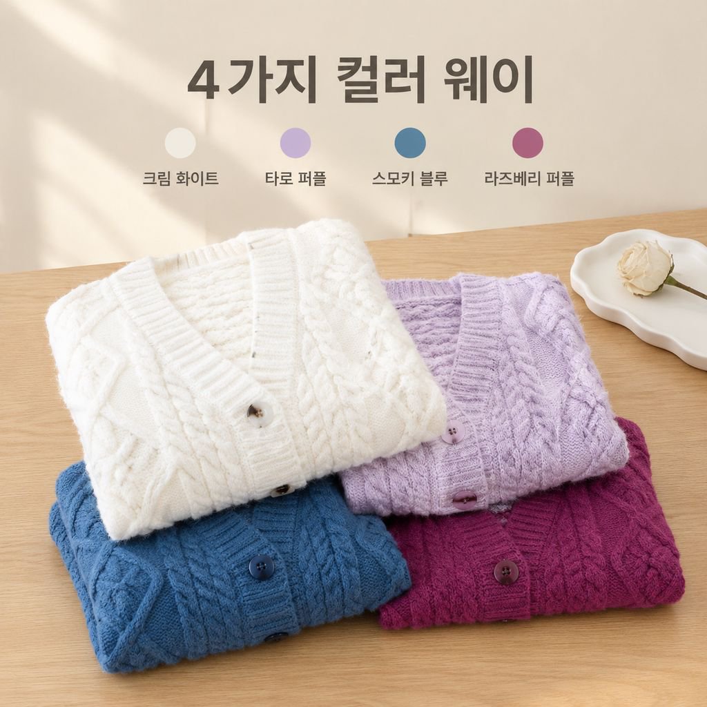 가을 여성 V넥 꽈배기 니트 가디건 크롭 숏 스웨터
