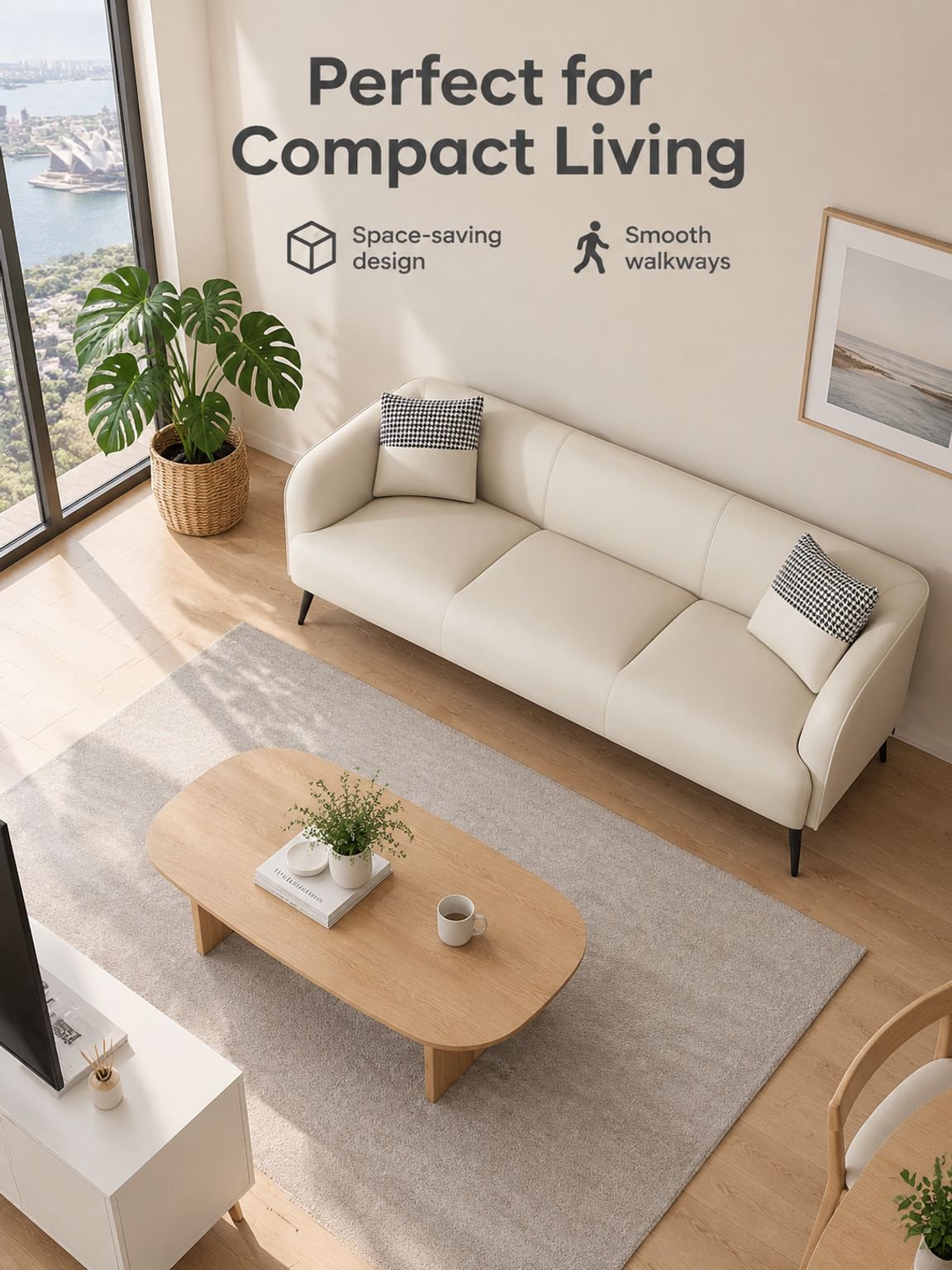 All-in-one tech fabric sofa for small living rooms