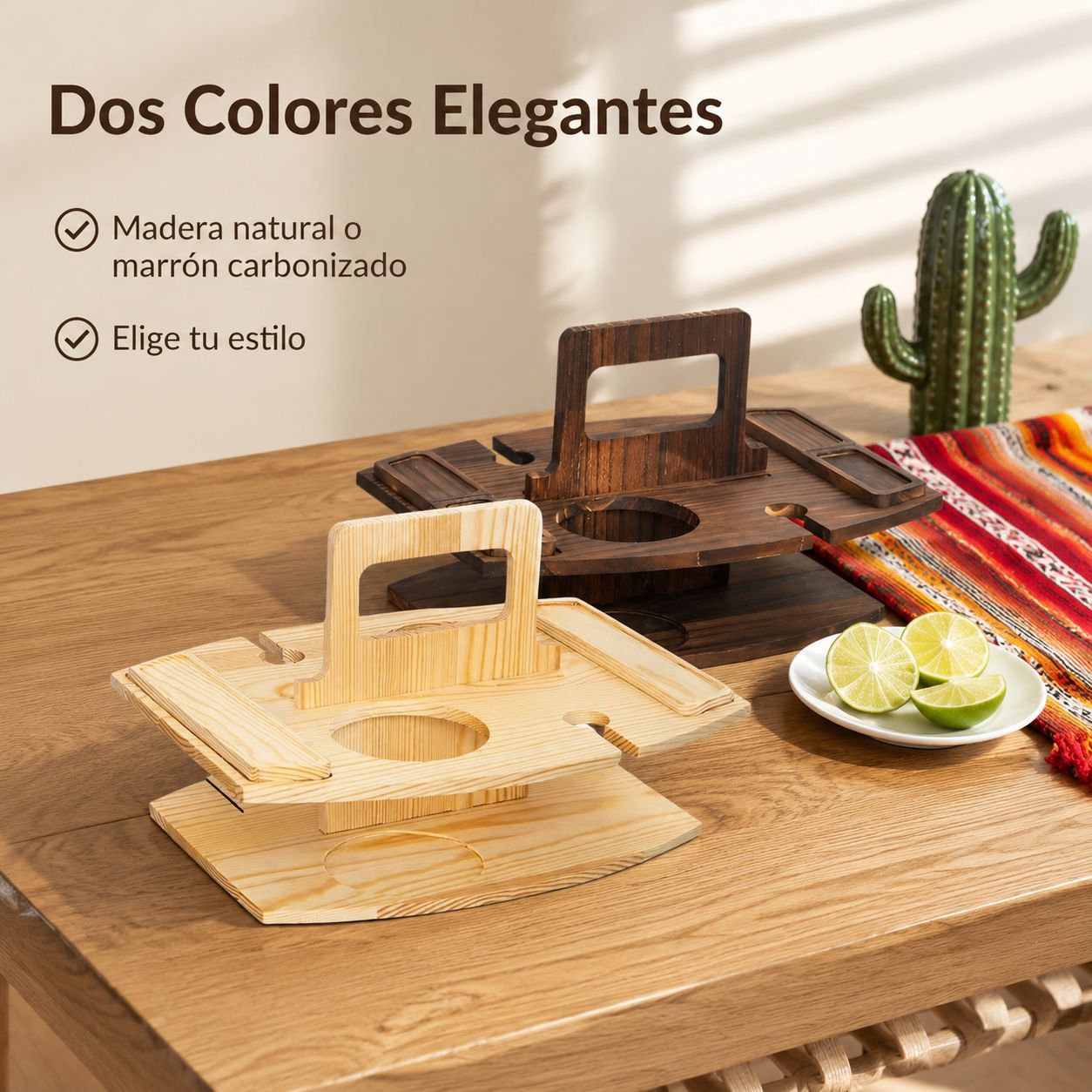 Bandeja portátil multicapa de madera para bebidas y aperitivos