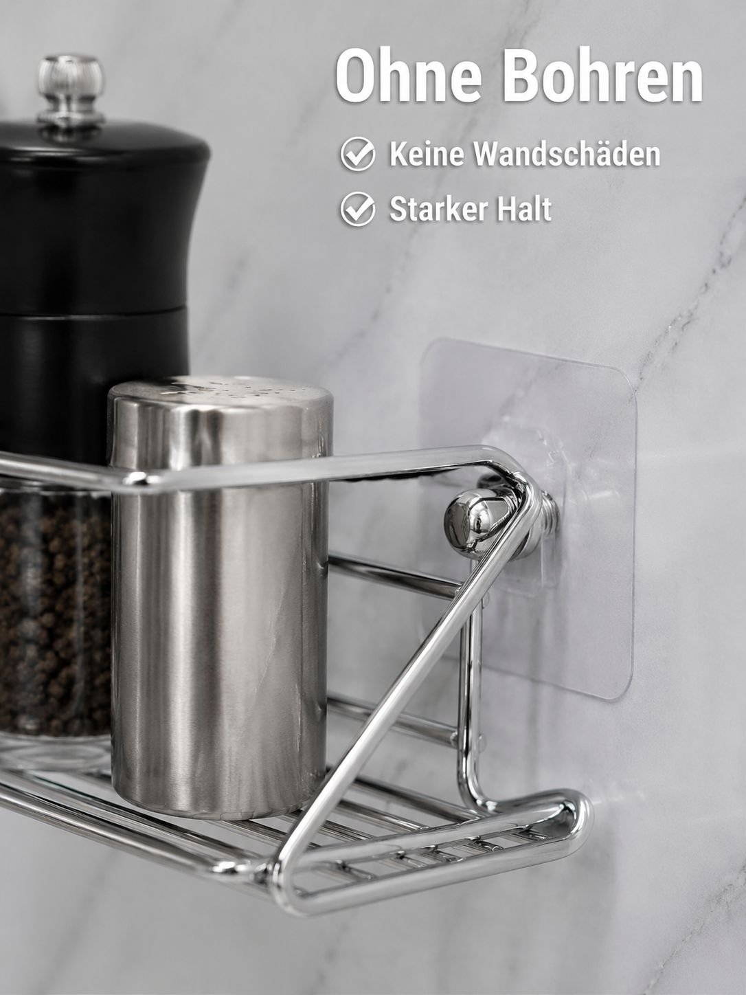 Wandmontiertes mehrstöckiges Gewürzregal aus Metall – Silber, ohne Bohren