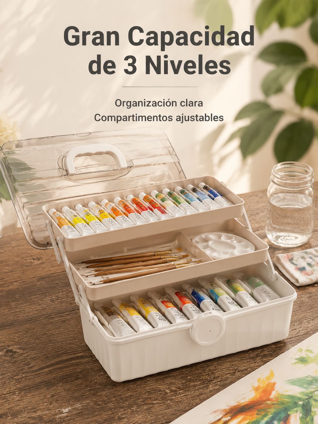 Caja de almacenamiento portátil multifuncional para herramientas de pintura