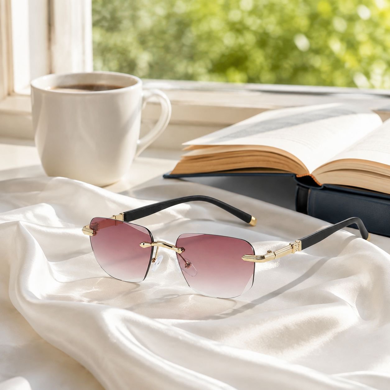 Ultra-light rimless progressive reading glasses with photochromic lenses