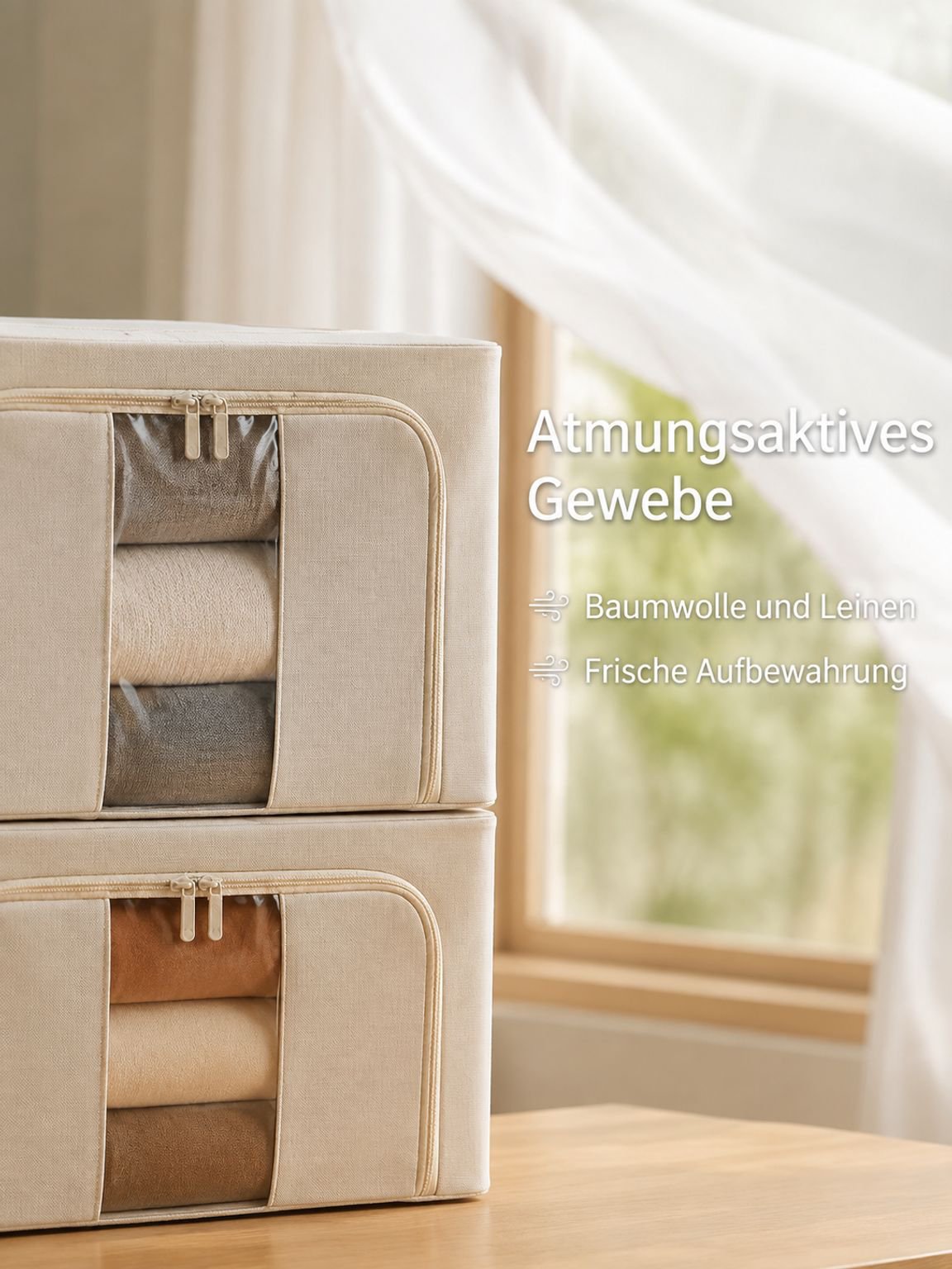 Praktische Faltbox aus Baumwolle und Leinen mit Metallrahmen